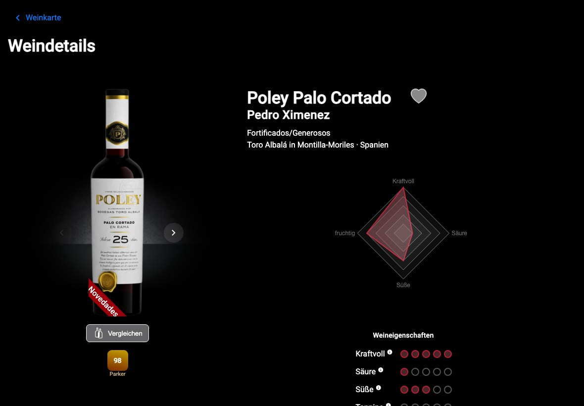 App Deutsch detalle vino superior
