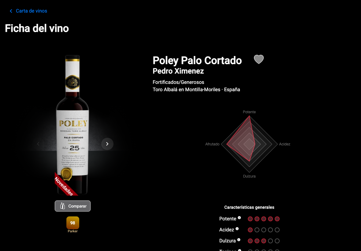 App Español detalle vino superior