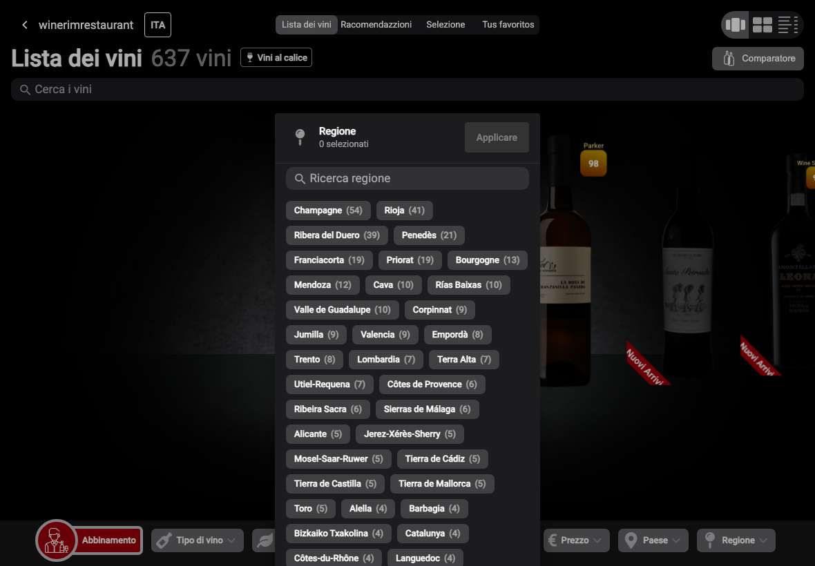 App Italiano filtro region lista