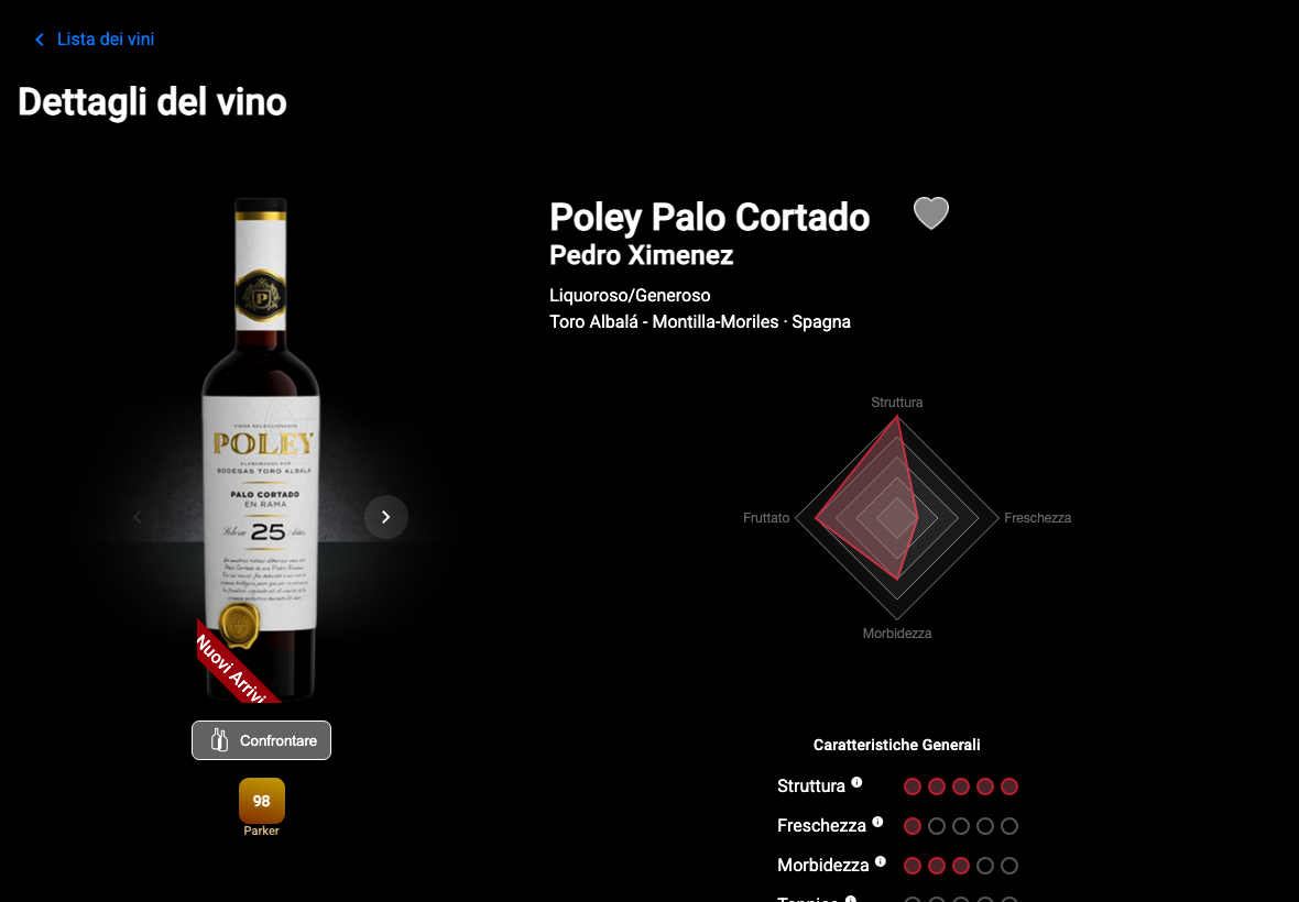 App Italiano detalle vino superior