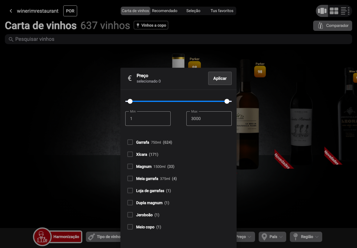 App Português filtro precio formatos