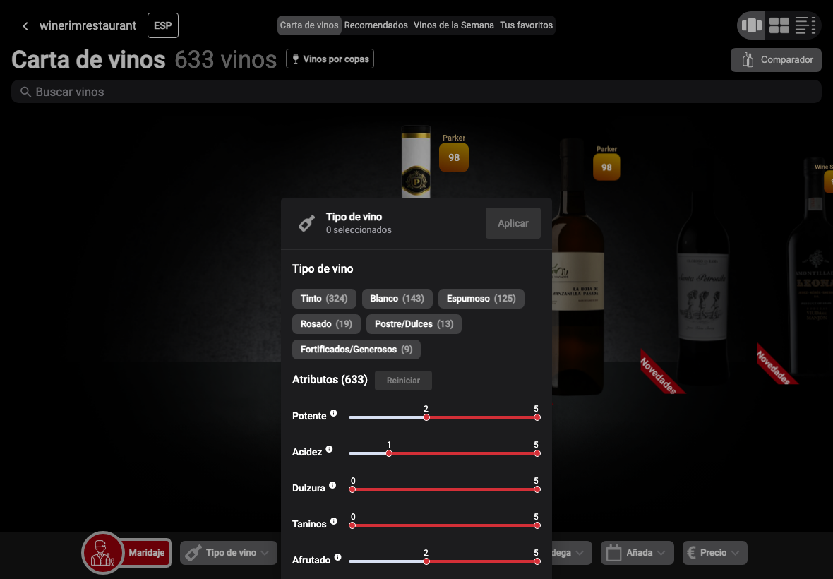 Filtro Tipo de vino