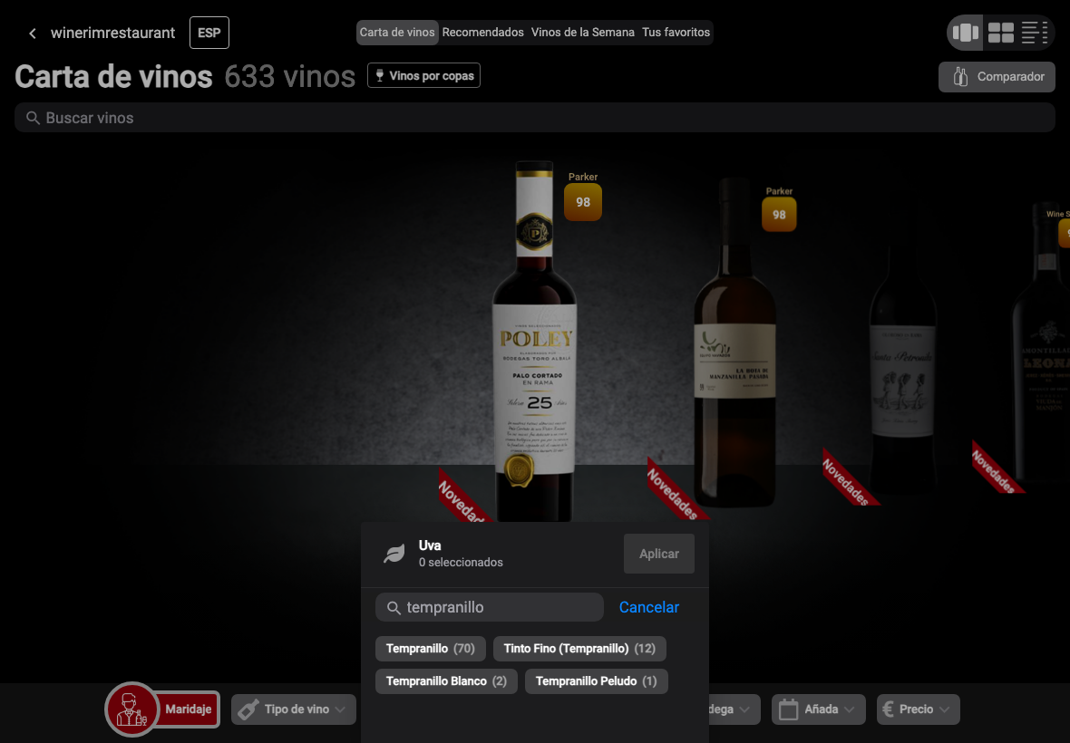Buscar uva: Tempranillo