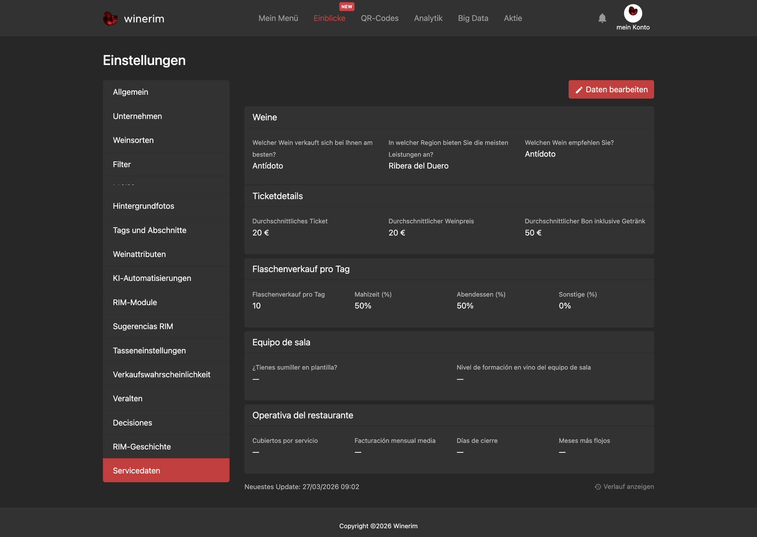 Editor Deutsch ajustes datos servicio