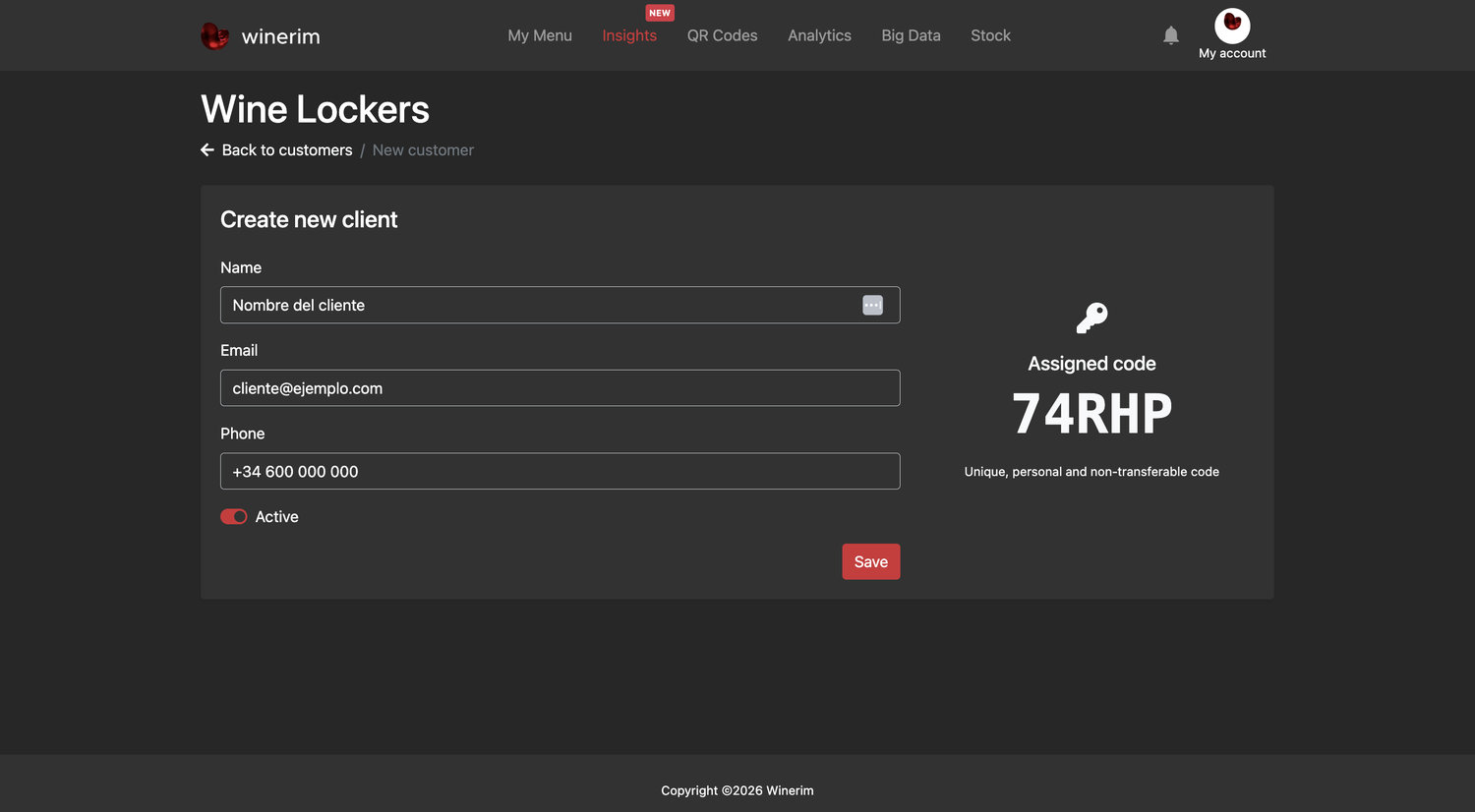 Editor English wine locker nuevo cliente