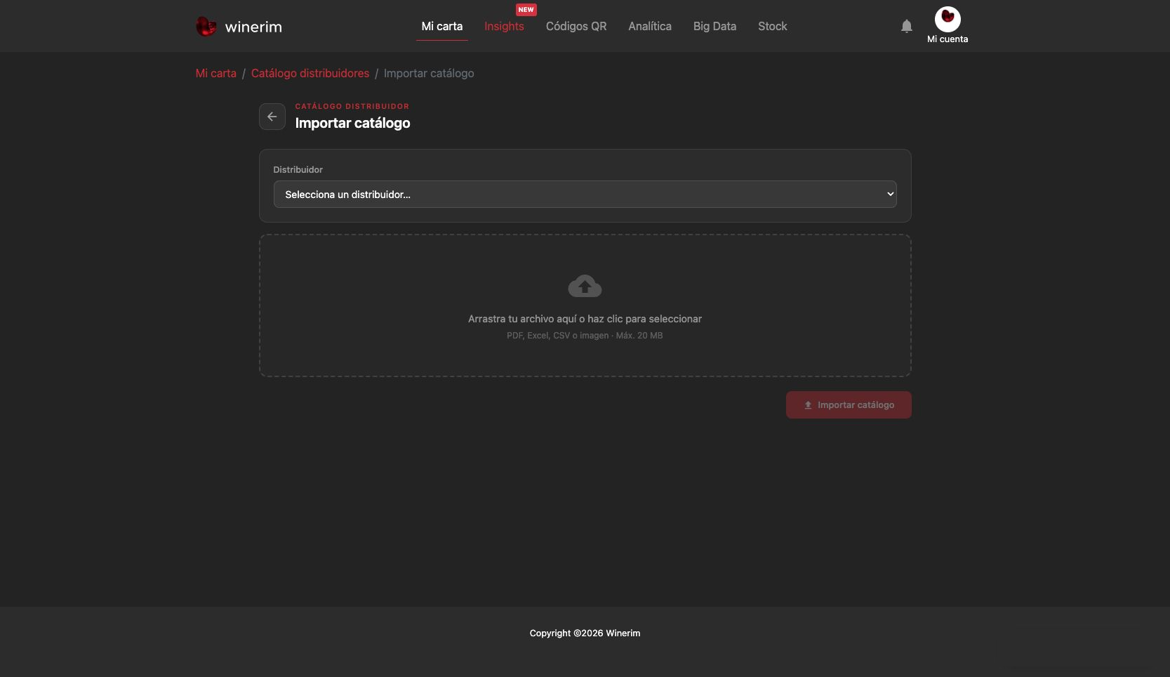 Catálogo distribuidores: importar