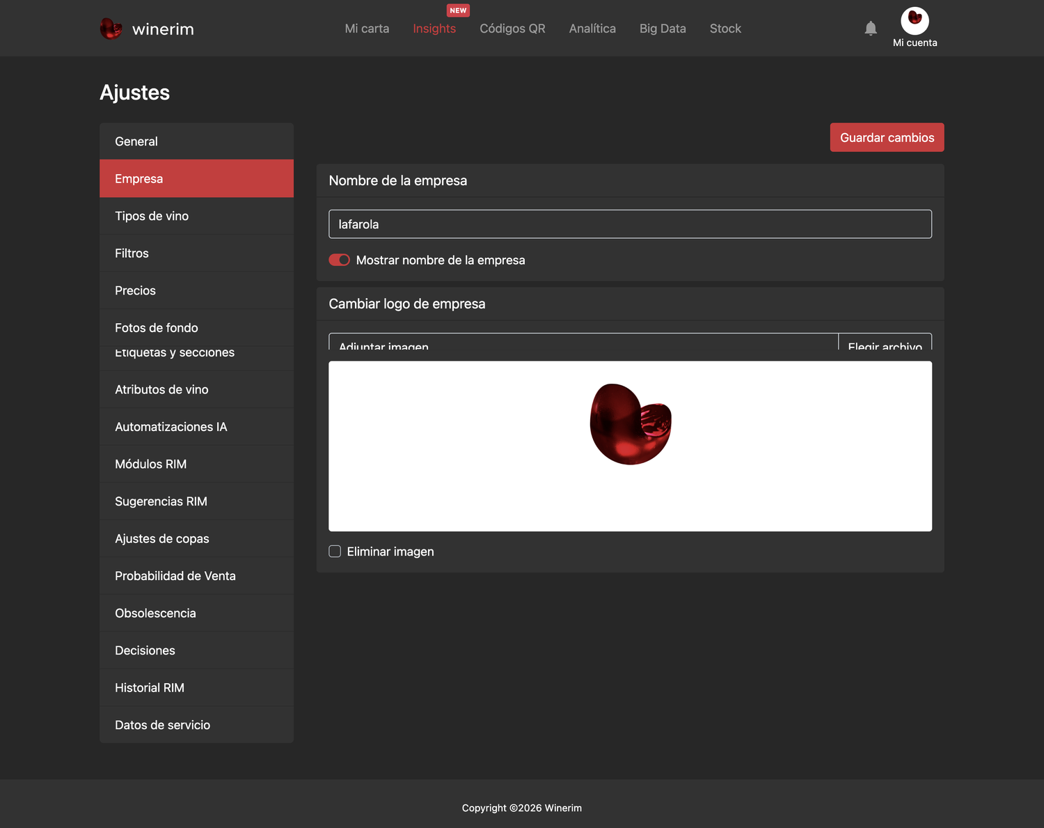 Editor Español ajustes empresa