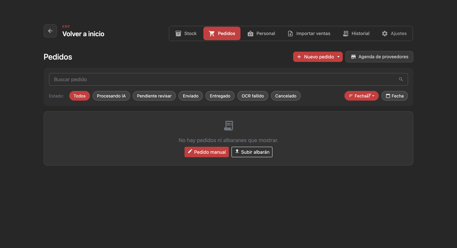Editor Español stock pedidos