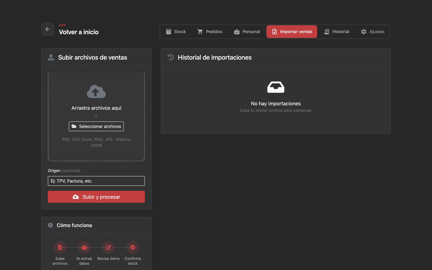 Editor Español stock importar ventas