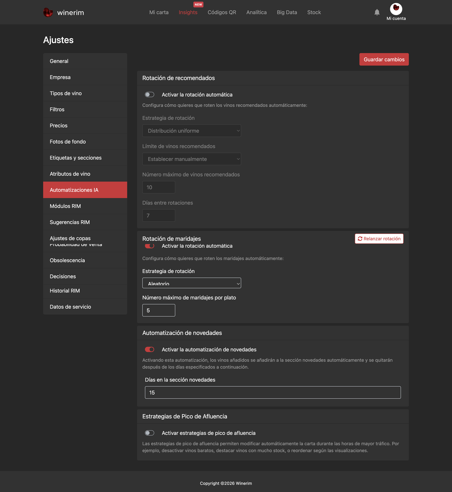 Editor Español ajustes automatizaciones ia