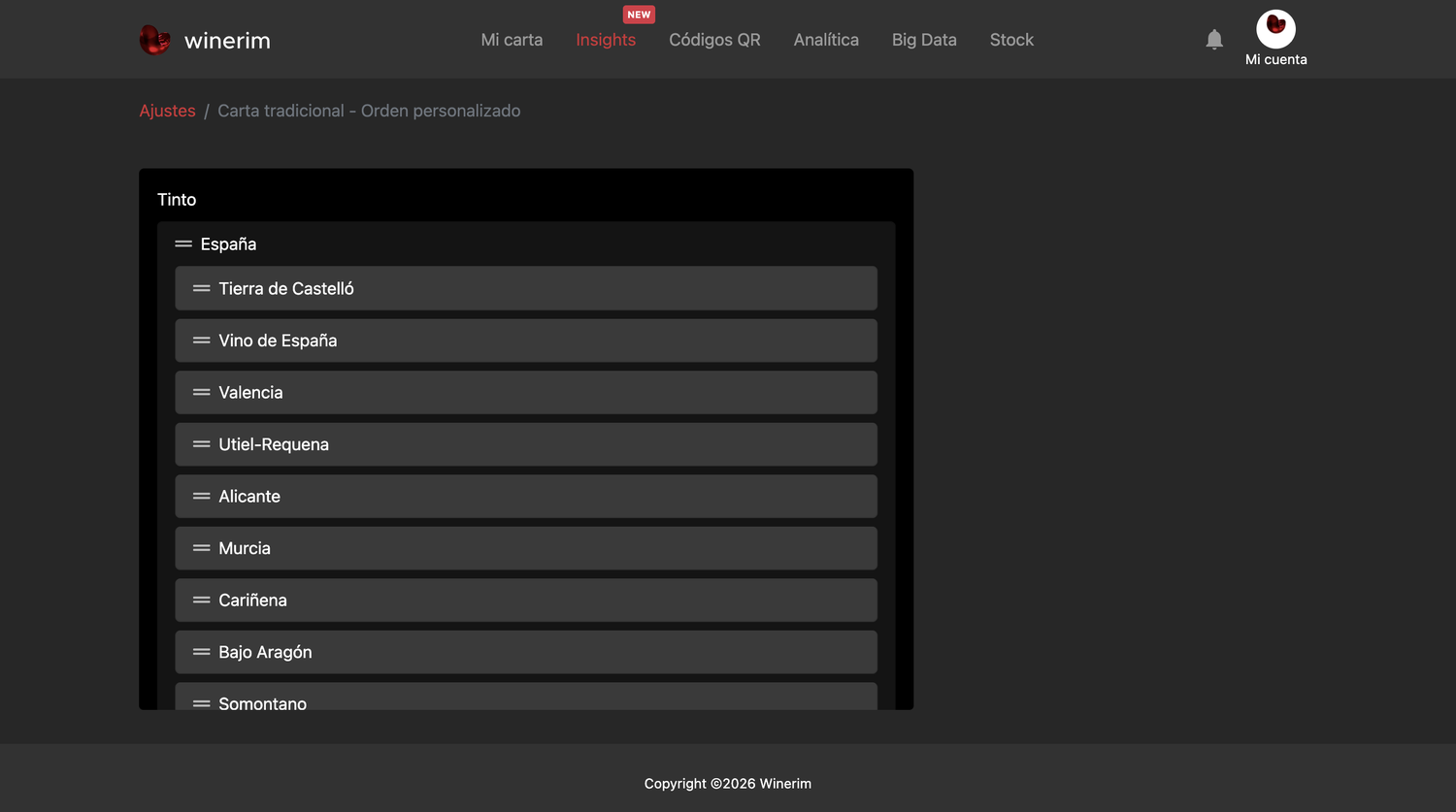Editor Español ajustes orden grupos