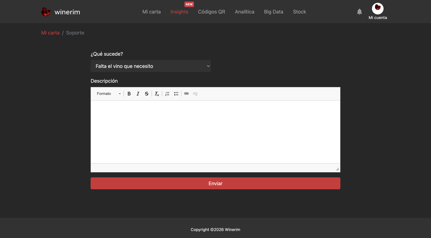 Editor Español soporte menu
