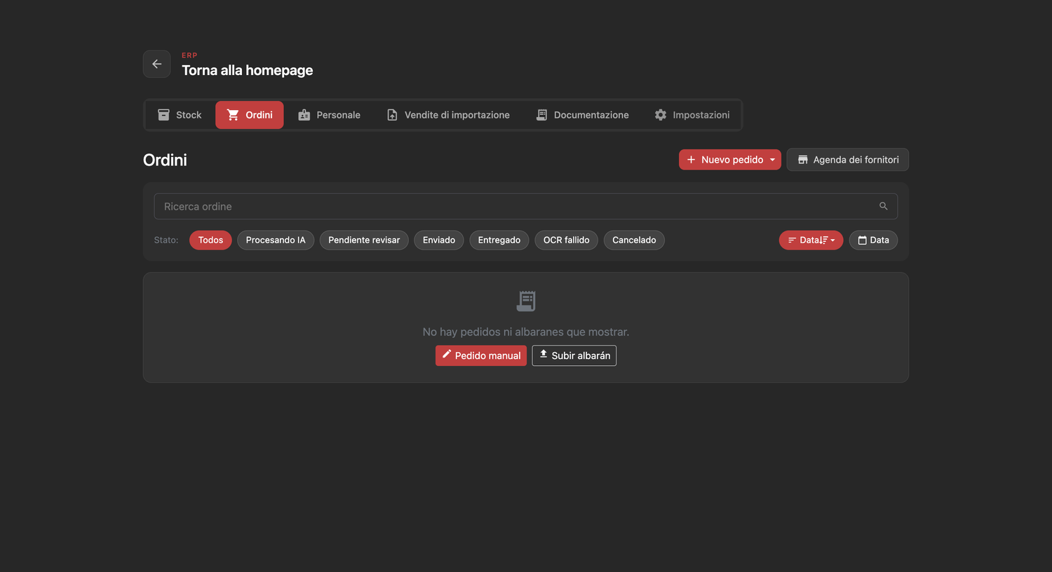 Editor Italiano stock pedidos