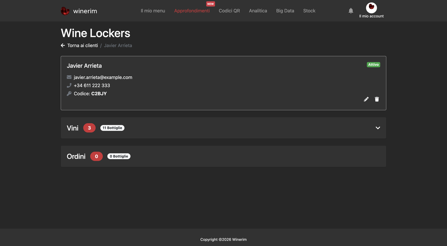 Editor Italiano wine locker cliente