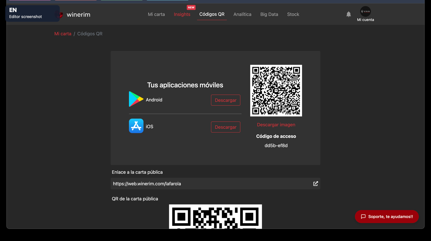 Editor English codigos qr