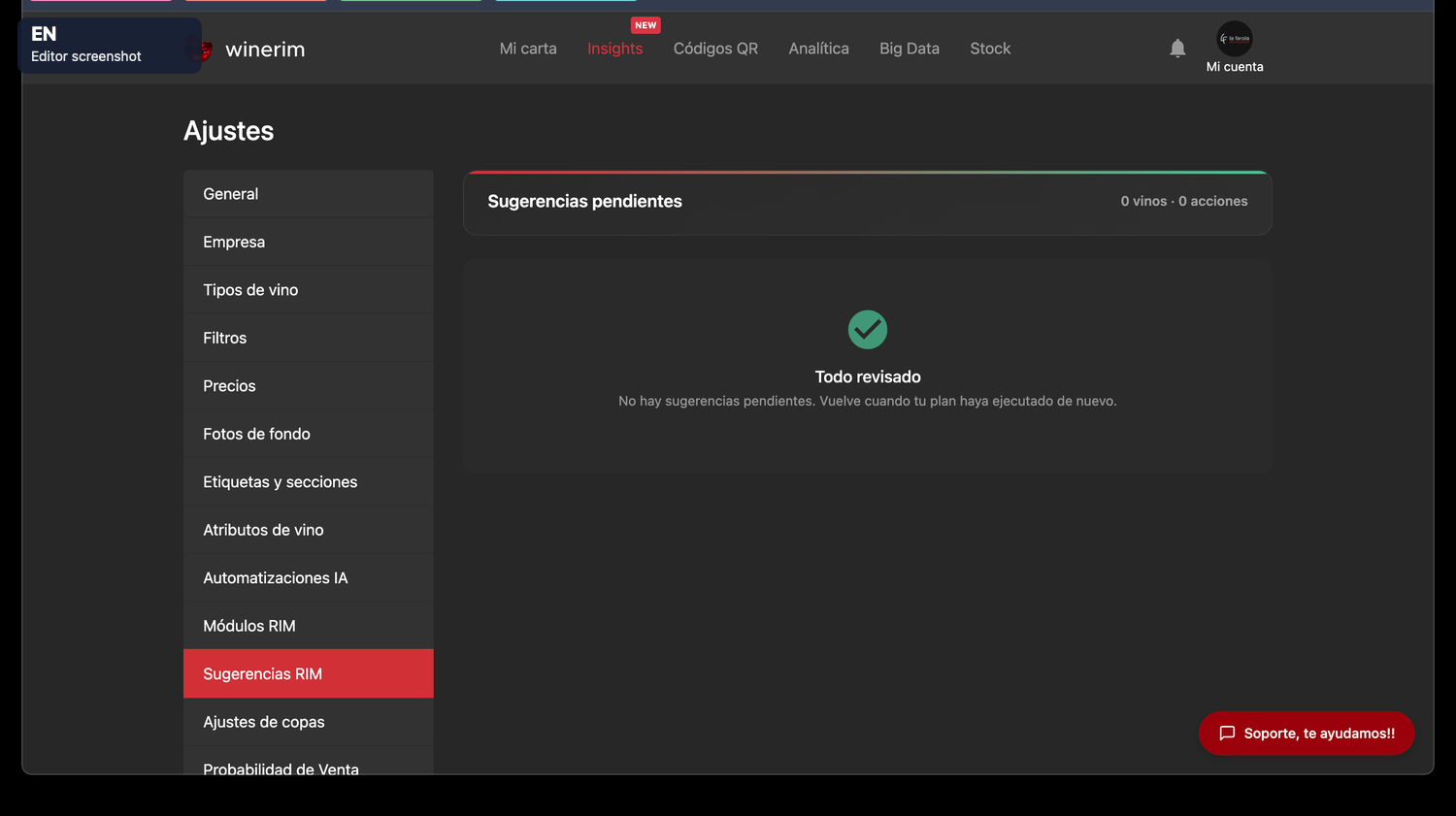 Editor English ajustes sugerencias rim