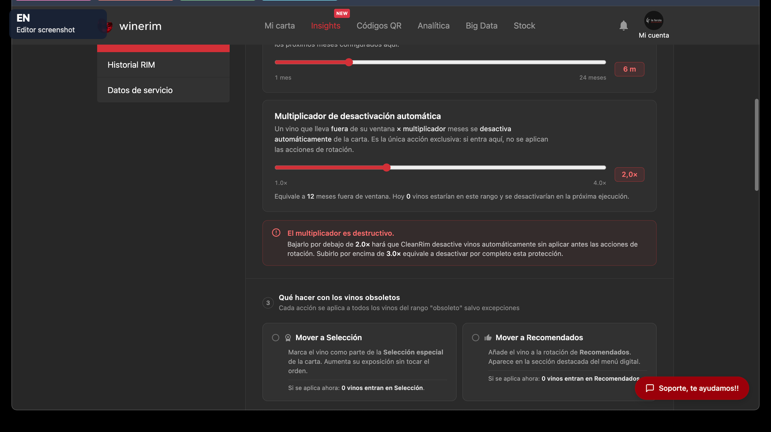 Editor English ajustes obsolescencia