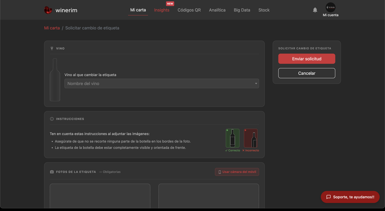 Solicitar cambio de etiqueta