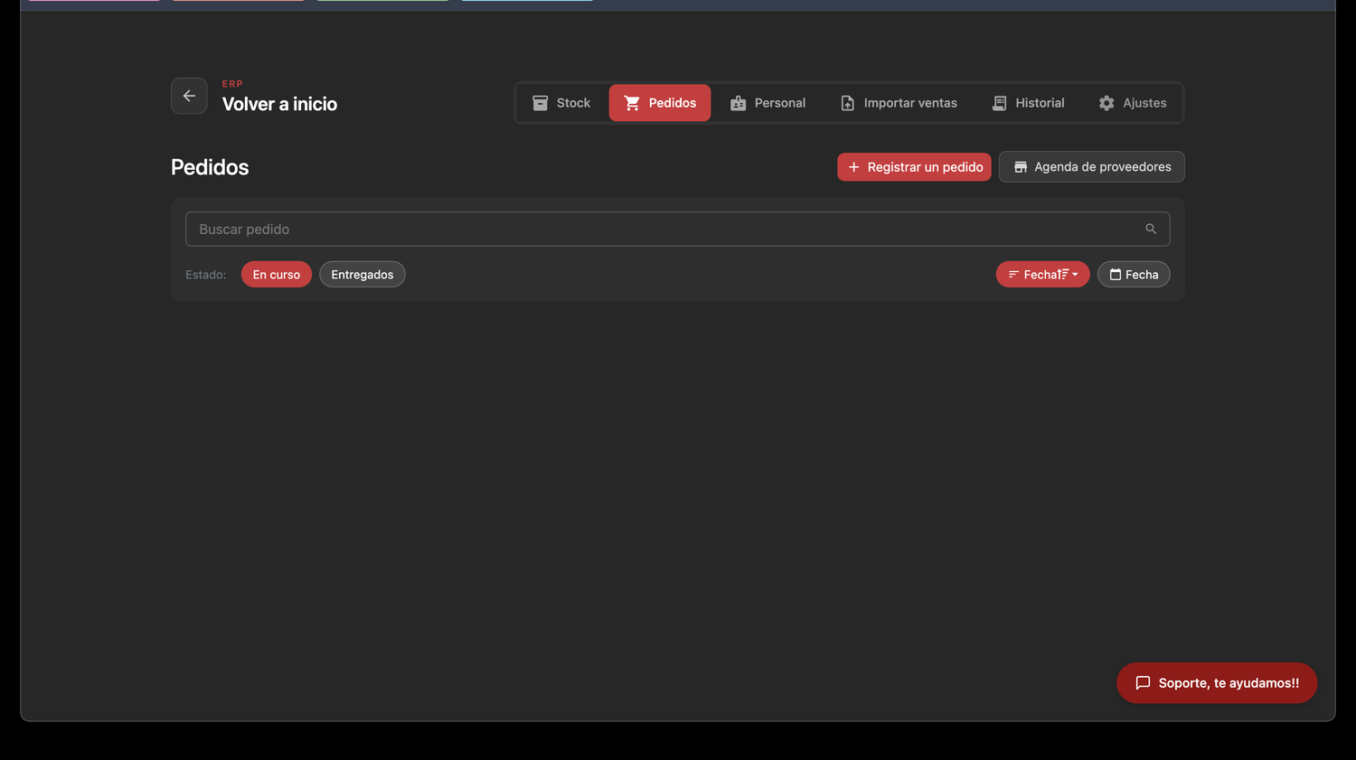 Stock: pedidos