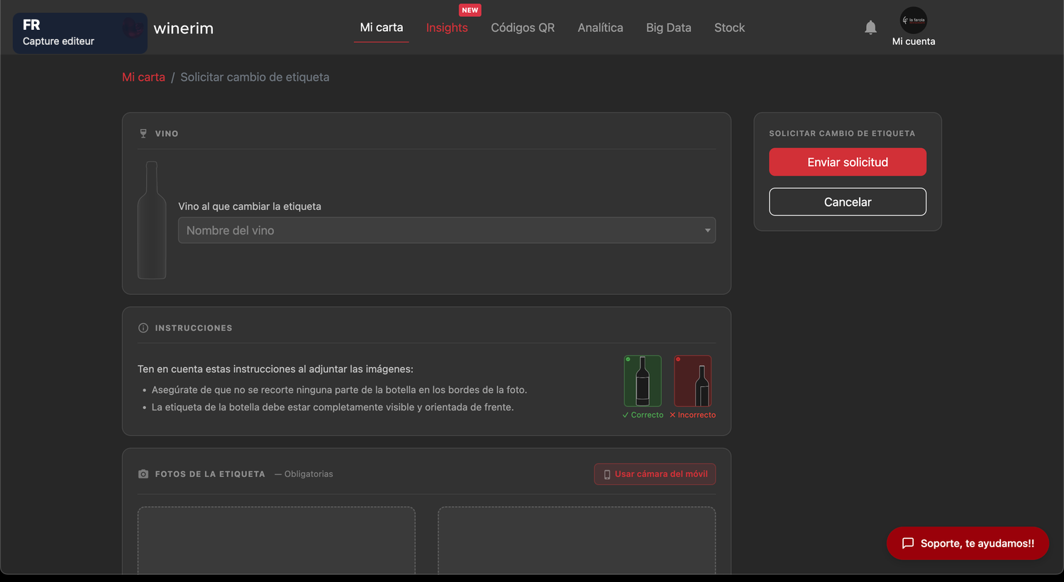 Editor Français cambio etiqueta