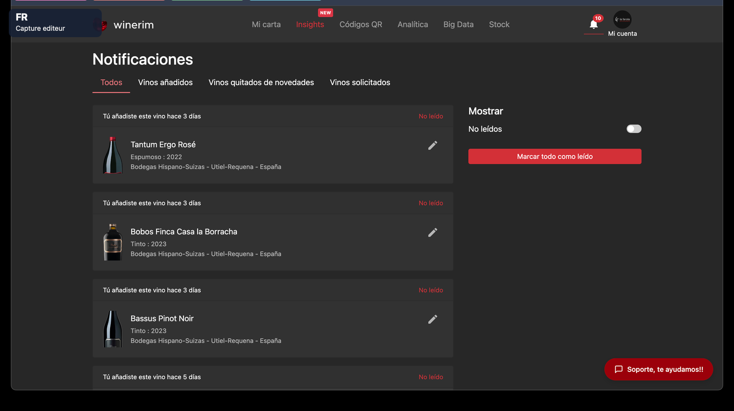 Editor Français notificaciones