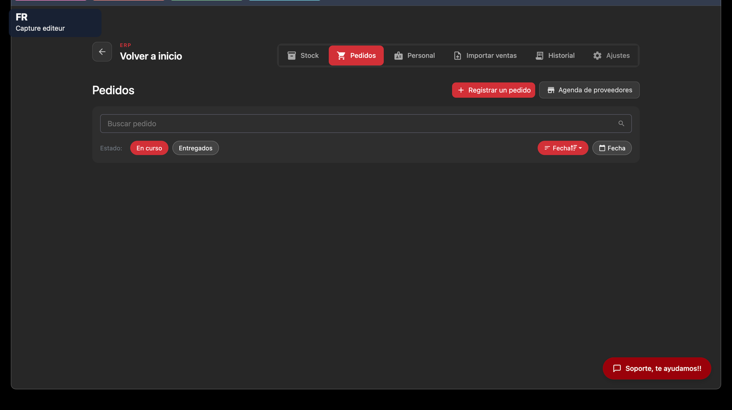 Editor Français stock pedidos
